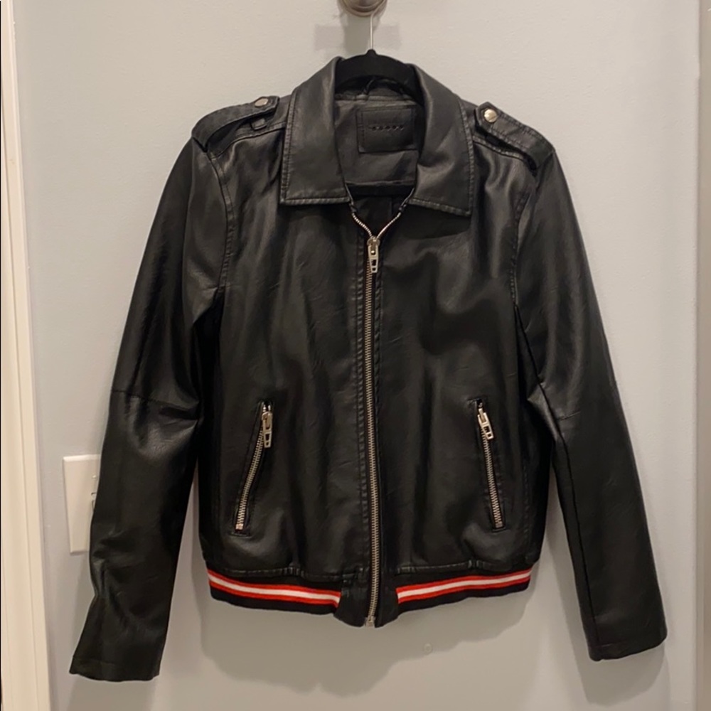 Faux Leather Bomber Jacket